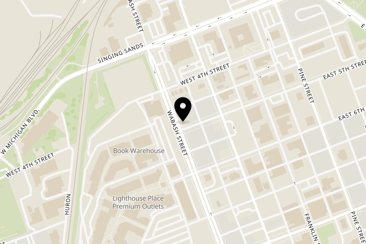 Map showing the location of Lakeshore Café on 444 Wabash St in Michigan City
